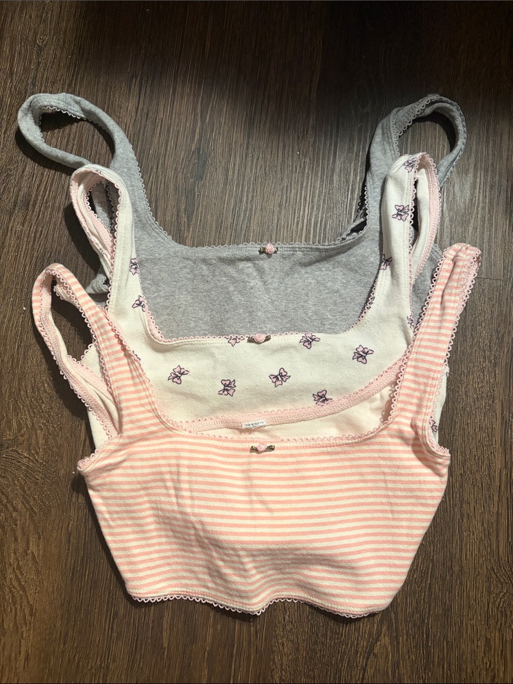 Pack of 3 Women’s Soft Cotton Tank Bras - Pink, Cream, Gray
